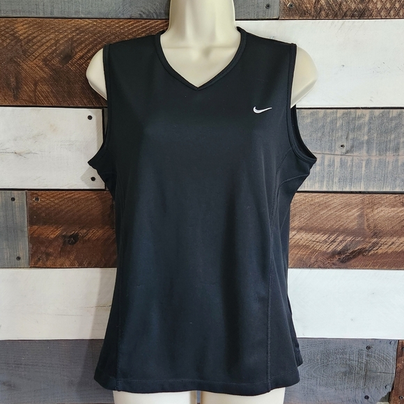 Nike Black Fit Dry White Swoosh Sporty Tennis Pickleball Tank Top Large 12-14 - Picture 1 of 9